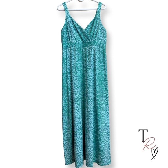 J.McLaughlin Catalina Cloth Carla Maxi Dress Blue Green Leopard Print Size XL - Picture 1 of 12